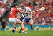13 August 2017; Damien Cahalane of Cork fouls Conor Gleeson of Waterford, for which he was sent off for a second yellow card offence by referee James Owens, during the GAA Hurling All-Ireland Senior Championship Semi-Final match between Cork and Waterford at Croke Park in Dublin. Photo by Piaras Ó Mídheach/Sportsfile