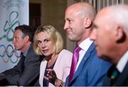 14 August 2017; Members of the Olympic Council of Ireland, from left, Executive Commitee member, Patrick John Nolan, President, Sarah Keane, Executive Commitee Member, Lochlann Walsh and Honorary Treasurer, Billy Kennedy during a Media Briefing on the Judge Moran Report into the 2016 Rio Olympic Games at Buswells Hotel, in Dublin.  Photo by David Fitzgerald/Sportsfile