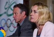 14 August 2017; President of the Olympic Council of Ireland, Sarah Keane, right, and Executive Commitee member Patrick John Nolan during a Media Briefing on the Judge Moran Report into the 2016 Rio Olympic Games at Buswells Hotel, in Dublin.  Photo by David Fitzgerald/Sportsfile