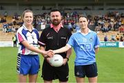 12 August 2017; Referee Seamus Mulvihill with Karen McGrath captain of Waterford Sinead Aherne captain of Dublin before the TG4 Ladies Football All-Ireland Senior Championship Quarter-Final match between Dublin and Waterford at Nowlan Park in Kilkenny. Photo by Matt Browne/Sportsfile