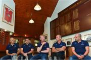 14 August 2017; Ahead of the Bank of Ireland Pre Season Friendly on Friday against Gloucester Rugby in St. Mary’s College RFC, kick off at 7.30pm, the Leinster Rugby coaching team were in St. Mary’s College RFC for a media event ahead of the game and ahead of the new Guinness PRO14 and Champions Cup season. Pictured are coaches, from left, backs coach Girvan Dempsey, scrum coach John Fogarty, head coach Leo Cullen, senior coach Stuart Lancaster and kicking coach Emmett Farrell. Photo by Ramsey Cardy/Sportsfile