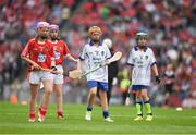 13 August 2017; Elaine Frawley, Bruree NS, Co Limerick, representing Cork,  in action against Sally-Anne Kavanagh, Loreto Senior Primary School, Co Dublin, representing Waterford, during the INTO Cumann na mBunscol GAA Respect Exhibition Go Games at half time during the GAA Hurling All-Ireland Senior Championship Semi-Final match between Cork and Waterford at Croke Park in Dublin. Photo by Ray McManus/Sportsfile