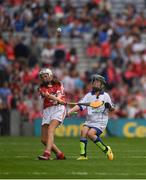 13 August 2017; Alison Healy, Rathcoffey NS, Co Kildare, representing Cork, in action against Sally-Anne Kavanagh, Loreto Senior Primary School, Co Dublin, representing Waterford, during the INTO Cumann na mBunscol GAA Respect Exhibition Go Games at half time during the GAA Hurling All-Ireland Senior Championship Semi-Final match between Cork and Waterford at Croke Park in Dublin. Photo by Ray McManus/Sportsfile
