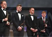 3 November 2017; Players from the PwC All Star Hurling Team of the Year, from left, Waterford hurler kevin Moran, Galway hurler Joe Canning, Waterford hurler Michael Walsh and Galway hurler Conor Whelan during the PwC All Stars 2017 at the Convention Centre in Dublin. Photo by Brendan Moran/Sportsfile