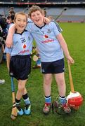 8 May 2012; Scoil Holy Trinity players Luke Duffy, left, and Joe O'Reilly celebrate after the game. Allianz Cumann na mBunscol Finals, Scoil Holy Trinity v Mary Mother of Hope, Croke Park, Dublin. Picture credit: Ray McManus / SPORTSFILE