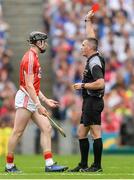 13 August 2017; Damien Cahalane of Cork is shown the red card by referee James Owens after picking up a second yellow card during the GAA Hurling All-Ireland Senior Championship Semi-Final match between Cork and Waterford at Croke Park in Dublin. Photo by Piaras Ó Mídheach/Sportsfile
