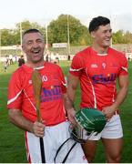 15 August 2017; Martin Storey, former Wexford hurler, with Conor McDonald, Wexford hurler, representing Davy Russell's Best, at the sixth annual Hurling for Cancer Research game, a celebrity hurling match in aid of the Irish Cancer Society in St Conleth’s Park, Newbridge. The event, organised by legendary racehorse trainer Jim Bolger and National Hunt jockey Davy Russell, has raised €540,000 to date to fund the Irish Cancer Society’s innovative cancer research projects. The final score was: Jim Bolger’s Best: 7-21, Davy Russell’s Stars 8-13. St. Conleth’s Park, Newbridge, Co Kildare. Photo by Piaras Ó Mídheach/Sportsfile