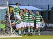15 August 2017; Ronan Finn of Shamrock Rovers, second from right, celebrates with team-mates after scoring his side's second goal during the SSE Airtricity League Premier Division match between Limerick FC and Shamrock Rovers at Market's Field in Limerick. Photo by Diarmuid Greene/Sportsfile