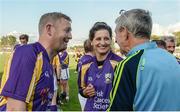 15 August 2017; Damien Fitzhenry, left, former Wexford hurler, Mags Darcy, Wexford camógie player, and Liam Griffin, former Wexford hurling manager, at the sixth annual Hurling for Cancer Research game, a celebrity hurling match in aid of the Irish Cancer Society in St Conleth’s Park, Newbridge. The event, organised by legendary racehorse trainer Jim Bolger and National Hunt jockey Davy Russell, has raised €540,000 to date to fund the Irish Cancer Society’s innovative cancer research projects. St. Conleth’s Park, Newbridge, Co Kildare. Photo by Piaras Ó Mídheach/Sportsfile