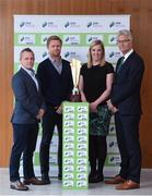 16 August 2017; Former Republic of Ireland international player Damien Duff with Anne McAreavey, SSE Airtricity Head of Sponsorship, and Jason Donoghue, left, Republic of Ireland U15 Head Coach, and Ruud Dokter, FAI High Performance Director, at the SSE Airtricity National Under 15 League Launch at FAI HQ, Abbotstown in Dublin. Photo by Matt Browne/Sportsfile