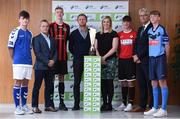 16 August 2017; Former Republic of Ireland international player Damien Duff with Anne McAreavey, SSE Airtricity Head of Sponsorship, and, from left, Adam Fitzpatrick of Limerick FC, Jason Donoghue, Republic of Ireland U15 Head Coach, Warren Curran of Bohemian FC, Bryan Lynch of Sligo Rovers FC, Ruud Dokter, FAI High Performance Director, and Dáire Cullen of UCD FC at the SSE Airtricity National Under 15 League Launch at FAI HQ, Abbotstown in Dublin. Photo by Matt Browne/Sportsfile