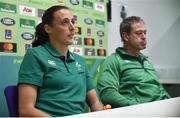 16 August 2017; Ireland's Hannah Tyrrell and head coach Tom Tierney during the Ireland Women's Rugby press conference at UCD in Dublin. Photo by David Maher/Sportsfile