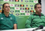 16 August 2017; Ireland's Hannah Tyrrell and head coach Tom Tierney during the Ireland Women's Rugby press conference at UCD in Dublin. Photo by David Maher/Sportsfile