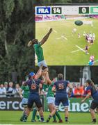 17 August 2017; Marie Louise Reilly of Ireland takes the ball in the lineout against France during the 2017 Women's Rugby World Cup Pool C match between France and Ireland at the UCD Bowl in Belfield, Dublin. Photo by Matt Browne/Sportsfile