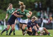 17 August 2017; Jenny Murphy of Ireland is tackled by from left, Gaelle Mignot, Lenaig Corson and Romane Menager of France during the 2017 Women's Rugby World Cup Pool C match between France and Ireland at the UCD Bowl in Belfield, Dublin. Photo by Matt Browne/Sportsfile