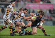 17 August 2017; Stuart McCloskey of Ulster is tackled by Craig Hampson and Danny Cipriani of Wasps  during a Pre-Season Friendly match between Ulster and Wasps at Kingspan Stadium in Belfast. Photo by Oliver McVeigh/Sportsfile