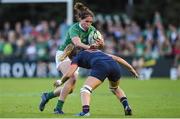 17 August 2017; Nora Stapleton of Ireland is tackled by Marjorie Mayans of France during the 2017 Women's Rugby World Cup Pool C match between France and Ireland at the UCD Bowl in Belfield, Dublin. Photo by Matt Browne/Sportsfile