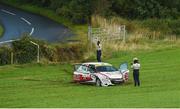 18 August 2017: William Creighton of Great Britain and Liam Regan of Ireland in a Peugeot 208 R2 crash on SS 1 Holly Hill, Strabane Co.Tyrone during Round 5 of the Irish Tarmac Rally Championships in the 2017 John Mulholland Motors Ulster Rally. Photo by Philip Fitzpatrick/Sportsfile
