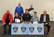 11 May 2012; Chloe Pinder and Damien O'Malley, from Clareisland, Co. Mayo, who received their Kellogs Cúl Camps certificates during a Mayo GAA Open Day 2012 pictured with Paddy McNicholas, Chairman of Mayo County Board, Mayo player Aidan O'Shea and Hugh Rudden, Mayo Coaching Officer and back row, from left, Eugene Lavin, Mayo Gaels Promotion Officer and Billly McNicholas, Mayo Games Officer. Elverys MacHale Park, Castlebar, Co Mayo. Picture credit: Barry Cregg / SPORTSFILE