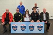 11 May 2012; Shauna Murray, from Ballyhaunis, Co. Mayo, who received her Kellogs Cúl Camps certificate during a Mayo GAA Open Day 2012 pictured with Paddy McNicholas, Chairman of Mayo County Board, Mayo players Danny Kirby, left, and Aidan O'Shea, right, and Hugh Rudden, Mayo Coaching Officer, and back row, from left, Eugene Lavin, Mayo Gaels Promotion Officer, and Billly McNicholas, Mayo Games Officer. Elverys MacHale Park, Castlebar, Co Mayo. Picture credit: Barry Cregg / SPORTSFILE