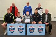 11 May 2012; Nathan Armsrong and Shane Bracken, from Knockmore, Co. Mayo, who received their Kellogs Cúl Camps certificates during a Mayo GAA Open Day 2012 pictured with Mayo players Danny Kirby, left, and Aidan O'Shea, right, and Hugh Rudden, Mayo Coaching Officer, and back row, from left, Paddy McNicholas, Chairman of Mayo County Board, Eugene Lavin, Mayo Gaels Promotion Officer, and Billly McNicholas, Mayo Games Officer. Elverys MacHale Park, Castlebar, Co Mayo. Picture credit: Barry Cregg / SPORTSFILE