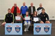 11 May 2012; Dylan Fell, left, Ultan O'Reilly and Dearbhla Mullins, from Castlebar, Co. Mayo, who received their Kellogs Cúl Camps certificates during a Mayo GAA Open Day 2012 pictured with Mayo players Danny Kirby, left, and Aidan O'Shea, right, and back row, from left, Paddy McNicholas, Chairman of Mayo County Board, Eugene Lavin, Mayo Gaels Promotion Officer, Hugh Rudden, Mayo Coaching Officer, and Billly McNicholas, Mayo Games Officer. Elverys MacHale Park, Castlebar, Co Mayo. Picture credit: Barry Cregg / SPORTSFILE