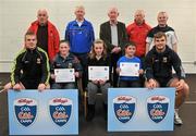 11 May 2012; Ronan Reilly, left, Joanne Malone and Ciaran Lyons, from Breaffy, Co. Mayo, who received their Kellogs Cúl Camps certificates during a Mayo GAA Open Day 2012 pictured with Mayo players Danny Kirby, left, and Aidan O'Shea, right, and back row, from left, Paddy McNicholas, Chairman of Mayo County Board, Eugene Lavin, Mayo Gaels Promotion Officer, Hugh Rudden, Mayo Coaching Officer, Mike Fitzmaurice, Mayo Coach, and Billly McNicholas, Mayo Games Officer. Elverys MacHale Park, Castlebar, Co Mayo. Picture credit: Barry Cregg / SPORTSFILE