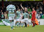 12 May 2012; Chris Turner, Shamrock Rovers, receives a red card from referee Tom Connolly. Airtricity League Premier Division, Sligo Rovers v Shamrock Rovers, The Showgrounds, Sligo. Picture credit: Barry Cregg / SPORTSFILE
