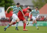 12 May 2012; Mark Quigley, Sligo Rovers, in action against Colin Hawkins, Shamrock Rovers. Airtricity League Premier Division, Sligo Rovers v Shamrock Rovers, The Showgrounds, Sligo. Picture credit: Barry Cregg / SPORTSFILE