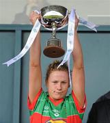 12 May 2012; Mayo captain Claire Egan lifts the cup after the game. Bord Gáis Energy Ladies National Football League, Division 2 Final, Galway v Mayo, Parnell Park, Dublin. Picture credit: Brendan Moran / SPORTSFILE