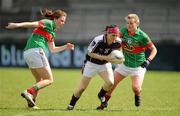 12 May 2012; Geraldine Connolly, Galway, in action against Sarah Tierney, left, and Fiona McHale, Mayo. Bord Gáis Energy Ladies National Football League, Division 2 Final, Galway v Mayo, Parnell Park, Dublin. Picture credit: Brendan Moran / SPORTSFILE