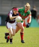 12 May 2012; Geraldine Connolly, Galway, in action against Fiona McHale, Mayo. Bord Gáis Energy Ladies National Football League, Division 2 Final, Galway v Mayo, Parnell Park, Dublin. Picture credit: Brendan Moran / SPORTSFILE