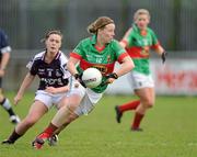 12 May 2012; Yvonne Byrne, Mayo, in action against Deirdre Brennan, Galway. Bord Gáis Energy Ladies National Football League, Division 2 Final, Galway v Mayo, Parnell Park, Dublin. Picture credit: Brendan Moran / SPORTSFILE