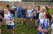 12 May 2012; The Monaghan team celebrate after the game. Bord Gáis Energy Ladies National Football League, Division 1 Final, Cork v Monaghan, Parnell Park, Dublin. Photo by Sportsfile