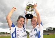 12 May 2012; Sisters Therese, left, and Grainne McNally, Monaghan, celebrate with the cup after the game. Bord Gáis Energy Ladies National Football League, Division 1 Final, Cork v Monaghan, Parnell Park, Dublin. Photo by Sportsfile