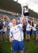 12 May 2012; Monaghan captain Sharon Courtney celebrates with the cup. Bord Gáis Energy Ladies National Football League, Division 1 Final, Cork v Monaghan, Parnell Park, Dublin. Photo by Sportsfile