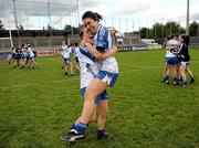 12 May 2012; Grainne McNally, left, and Ellanah Hackett, Monaghan, celebrate after the game. Bord Gáis Energy Ladies National Football League, Division 1 Final, Cork v Monaghan, Parnell Park, Dublin. Photo by Sportsfile