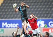 11 May 2012; Ian Evans, Ospreys, wins possession for his side in a lineout ahead of Donnacha Ryan, Munster. Celtic League Play-Off, Ospreys v Munster, Liberty Stadium, Swansea, Wales. Picture credit: Steve Pope / SPORTSFILE