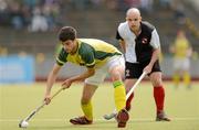 13 May 2012; Ravin Nair, Railway Union, in action against Dave Eakins, Cork Harlequins. Men's Irish Senior Cup Final, Railway Union v Cork Harlequins, National Hockey Stadium, UCD, Belfield, Dublin. Picture credit: Stephen McCarthy / SPORTSFILE