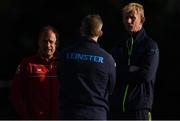 18 August 2017; Gloucester Director of Rugby David Humphreys, left, speaks with Leinster Forwards Coach Guy Easterby, centre, and Leinster head coach Leo Cullen ahead of the Bank of Ireland Pre-season Friendly match between Leinster and Gloucester at St Mary's RFC in Dublin. Photo by David Fitzgerald/Sportsfile