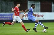 18 August 2017, Ibrahim Keita of Finn Harps in action against Owen Garvan of St Patrick's Athletic during the SSE Airtricity League Premier Division match between St Patrick's Athletic and Finn Harps at Richmond Park in Dublin. Photo by David Maher/Sportsfile