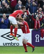 18 August 2017, Graham Kelly, left, of St Patrick's Athletic celebrates after scoring his side's first goal with team-mate Michael Barker during the SSE Airtricity League Premier Division match between St Patrick's Athletic and Finn Harps at Richmond Park in Dublin. Photo by David Maher/Sportsfile