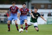 18 August 2017; Adam Wixted of Drogheda United, supported by team-mate Jake Hyland, left, in action against John Sullivan of Bray Wanderers during the SSE Airtricity League Premier Division match between Bray Wanderers and Drogheda United at Carlisle Grounds, in Bray, Co. Wicklow. Photo by Piaras Ó Mídheach/Sportsfile