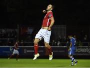 18 August 2017, Kurtis Byrne of St Patrick's Athletic celebrates after scoring his side's second goal during the SSE Airtricity League Premier Division match between St Patrick's Athletic and Finn Harps at Richmond Park in Dublin. Photo by David Maher/Sportsfile