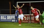 18 August 2017, Kurtis Byrne of St Patrick's Athletic celebrates after scoring his side's second goal during the SSE Airtricity League Premier Division match between St Patrick's Athletic and Finn Harps at Richmond Park in Dublin. Photo by David Maher/Sportsfile