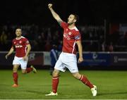 18 August 2017, Kurtis Byrne of St Patrick's Athletic celebrates after scoring his side's second goal during the SSE Airtricity League Premier Division match between St Patrick's Athletic and Finn Harps at Richmond Park in Dublin. Photo by David Maher/Sportsfile