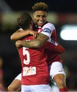 18 August 2017; Seamus Sharkey, left, of Sligo Rovers celebrates with team-mate Tobi Adebayo-Rowling after the SSE Airtricity League Premier Division match between Cork City and Sligo Rovers at Turners Cross, in Cork. Photo by Eóin Noonan/Sportsfile