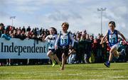 19 August 2017; Athletes, from left, Aidan Tobin of Prosperous, Co Kildare, Fred Dick of Lakeside, Co Wicklow and Peter Murray of Clonea-Rathgormack, Co Waterford, competing in the Boys U8 and O6 60m event during day 1 of the Aldi Community Games August Festival 2017 at the National Sports Campus in Dublin. Photo by Sam Barnes/Sportsfile