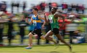 19 August 2017; Kyle Dooley of Roscrea, Co Tipperary, left, and Toyosi Fagbo of Carrick, Co Leitrim, competing in the Boys U14 and O12 100m event during day 1 of the Aldi Community Games August Festival 2017 at the National Sports Campus in Dublin. Photo by Sam Barnes/Sportsfile