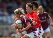 19 August 2017; Megan Glynn of Galway in action against Ciara O'Sullivan of Cork during the TG4 Ladies Football All-Ireland Senior Championship Quarter-Final match between Cork and Galway at Cusack Park in Westmeath. Photo by Matt Browne/Sportsfile